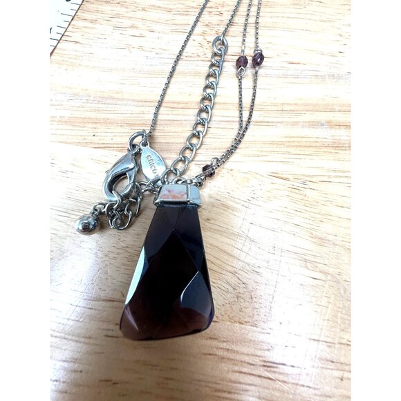 Chicos Long Silver-Tone Chain Necklace With Purple Glass Faceted Pendant - Picture 3 of 8